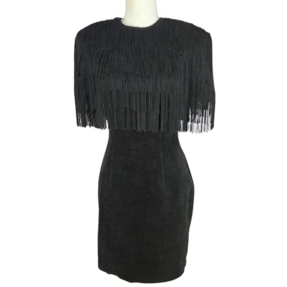 Women’s Black Suede Fringe Bodycon Dress Western Festival Size Small